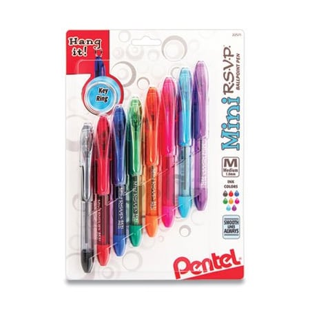 Pentel Mini Ballpoint Pen, Medium, Rubber Grip, Nonrefillable, 8PK BK91MNBP8M